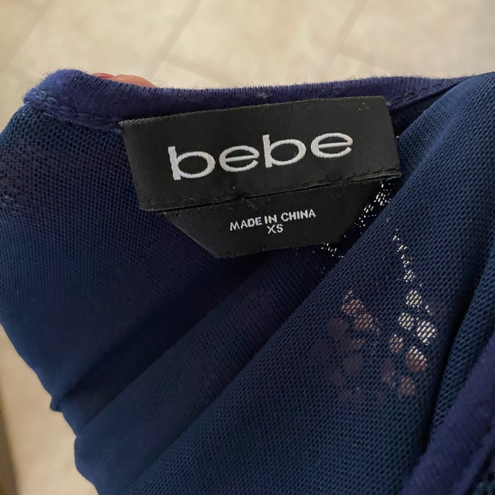 Bebe Ruched Lace Navy Top - Picture 5 of 5
